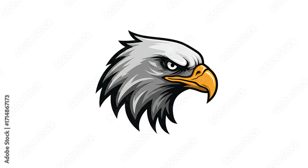Fototapeta premium Fierce bald eagle head with intense gaze on a dark black background