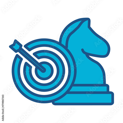 Business Strategy Icon In Blue Monochrome Flat Design, Vector Illustration