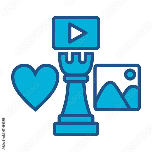 Digital Content Icon In Blue Monochrome Flat Design, Vector Illustration