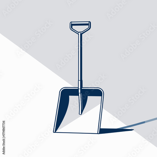 Simple shovel with handle in minimalist design on gray background  