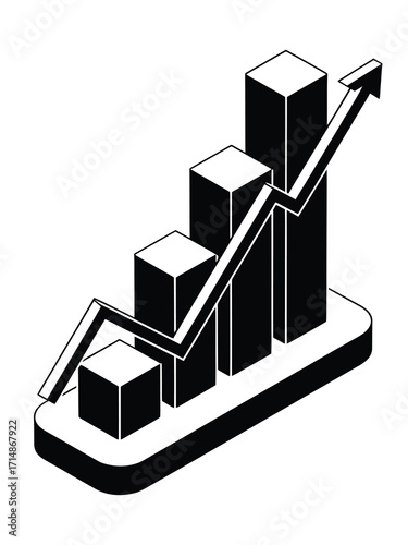 Growing bar chart with upward trend arrow