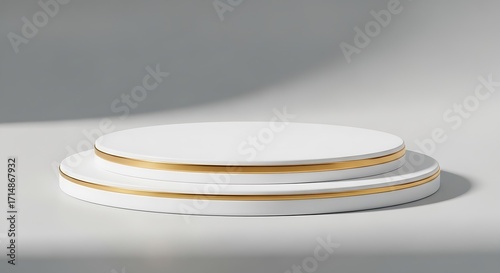 Elegant White Pedestal with Golden Accents for Product Display and Showcasing