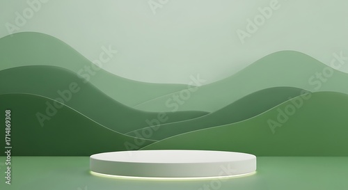 Serene Green Mountain Landscape Abstract Product Display Background