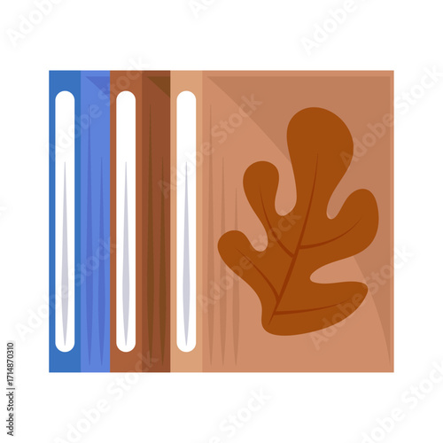 Autumnal Graphic Representation of Open Books with Fall Leaf Emblem