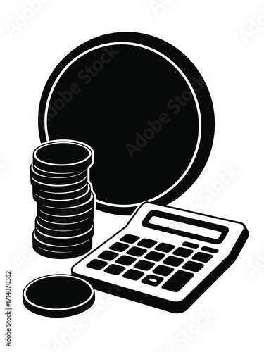 Calculator and stack of coins for financial planning and accounting