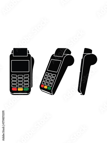 Payment terminal set showing different angles for transactions