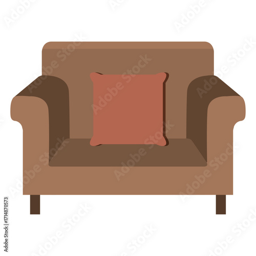Comfortable Brown Armchair with Pillow, Cozy Home Decor