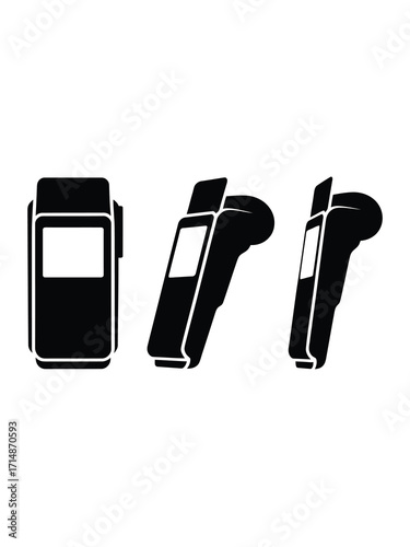 Set of three black and white payment terminal icons
