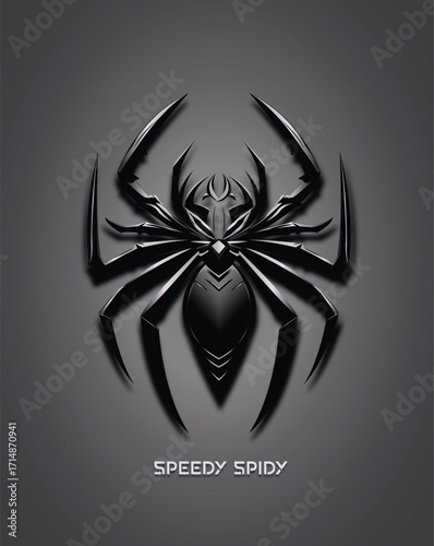 Metallic Black Spider 3D Logo Vector Character Design