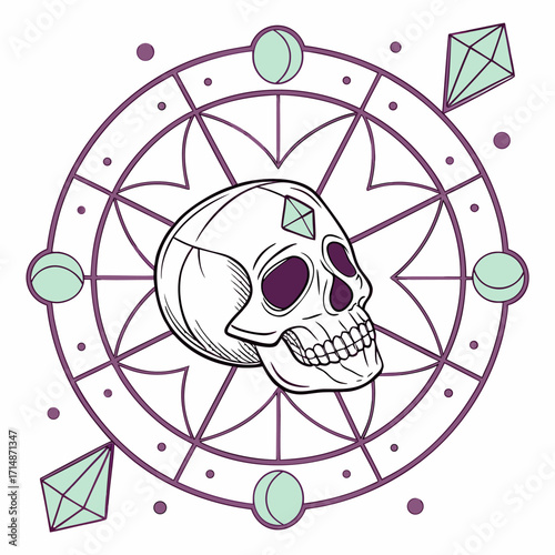 Mystic Skull and Sacred Geometry Vector — Esoteric Symbol for T-shirt and Logo Design