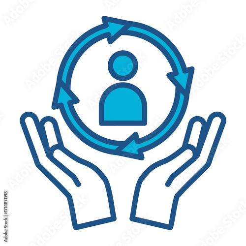 Customer Retention Icon In Blue Monochrome Flat Design, Vector Illustration