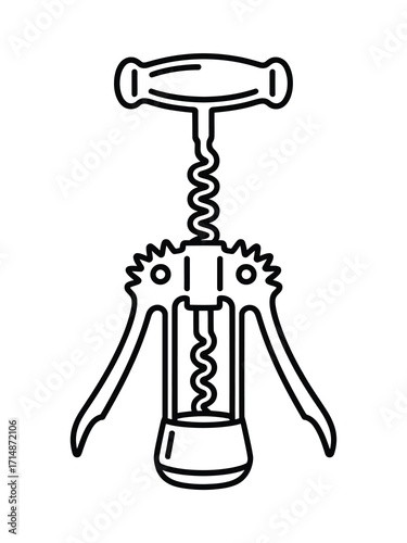Simple line drawing of a classic winged corkscrew bottle opener