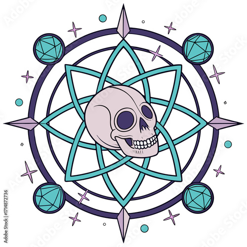 Mystical Skull within a Magic Sigil — Celestial Vector Art for Tattoo, T-shirt and Logo Design