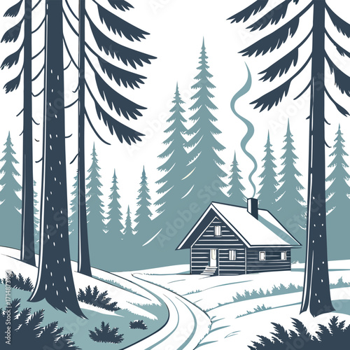 A stunning snowy winter landscape with pine trees and a frosty forest scene