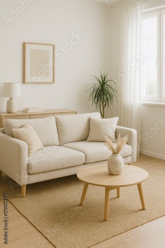 Wallpaper Mural Modern Minimalist Living Room Interior with Beige Sofa and Wooden Furniture Torontodigital.ca