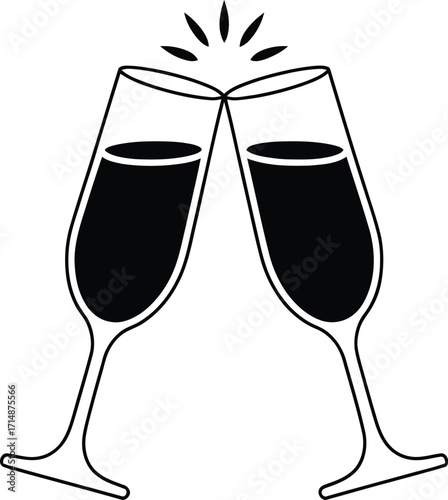 Clinking Champagne Glasses Outline Icon Vector Illustration for Toasting and Celebration