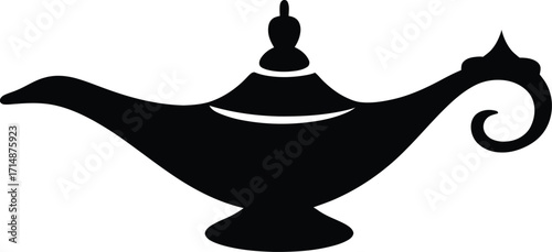 Aladdin's Lamp Icon in Black Silhouette Symbolizing Wishes and Magical Possibilities