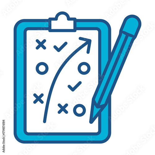 Planning Strategy Icon In Blue Monochrome Flat Design, Vector Illustration