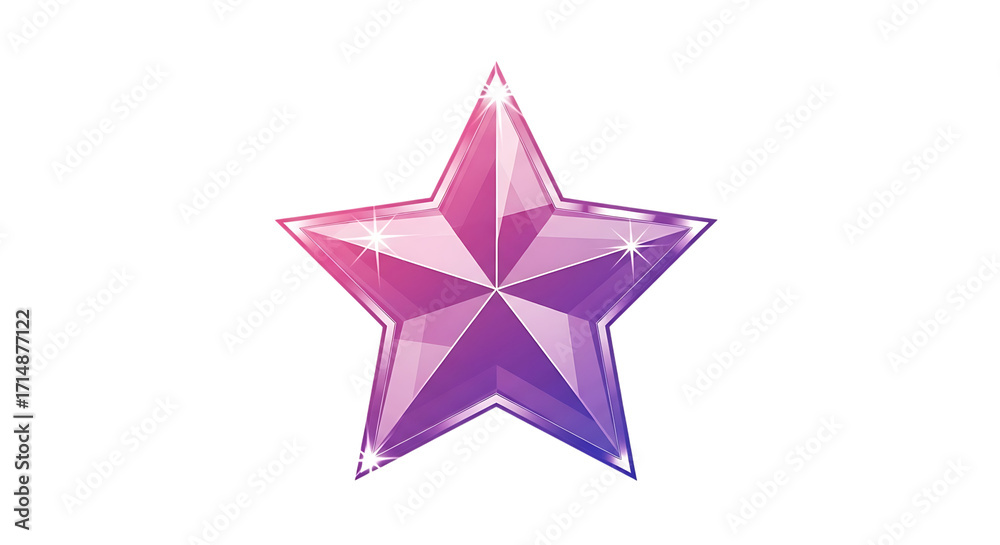 Fototapeta premium A single sparkling pink and purple star, isolated on transparent background