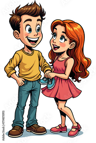 A couple happily holds tiny baby shoes in their hands on a transparent background