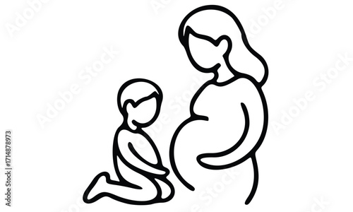 Expecting Mother and Child Silhouette: A touching line art illustration of a pregnant woman and her child, capturing the essence of family, love, and anticipation in an intimate and modern style.