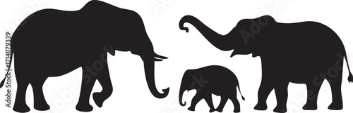 Elephant Family Silhouette | Elephant Vector Outline & Clipart