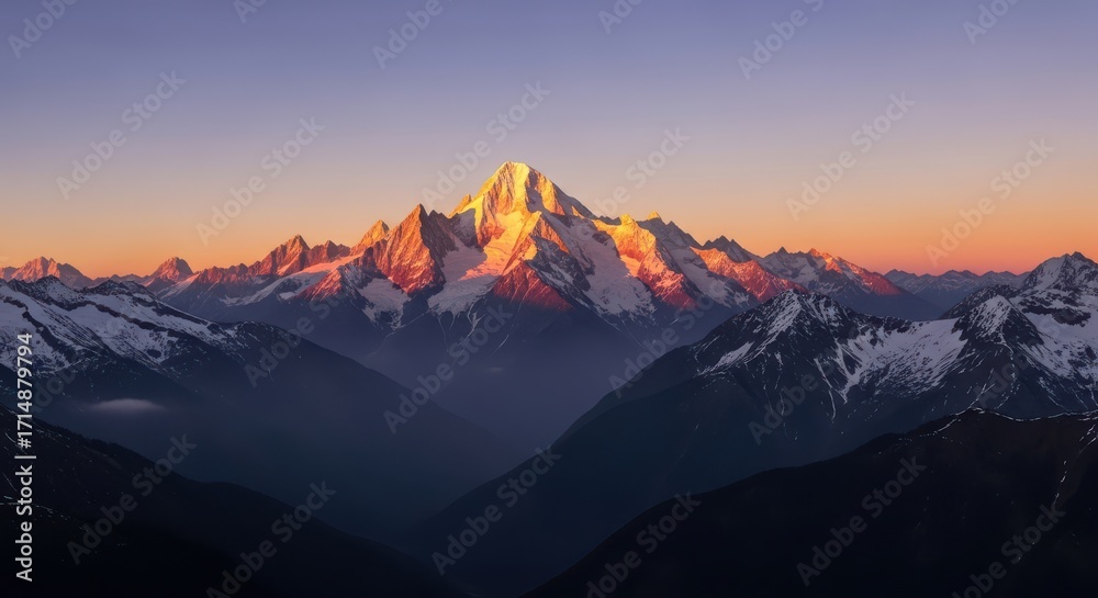 Fototapeta premium Majestic Mountain Peak Illuminated by Golden Sunrise Sky