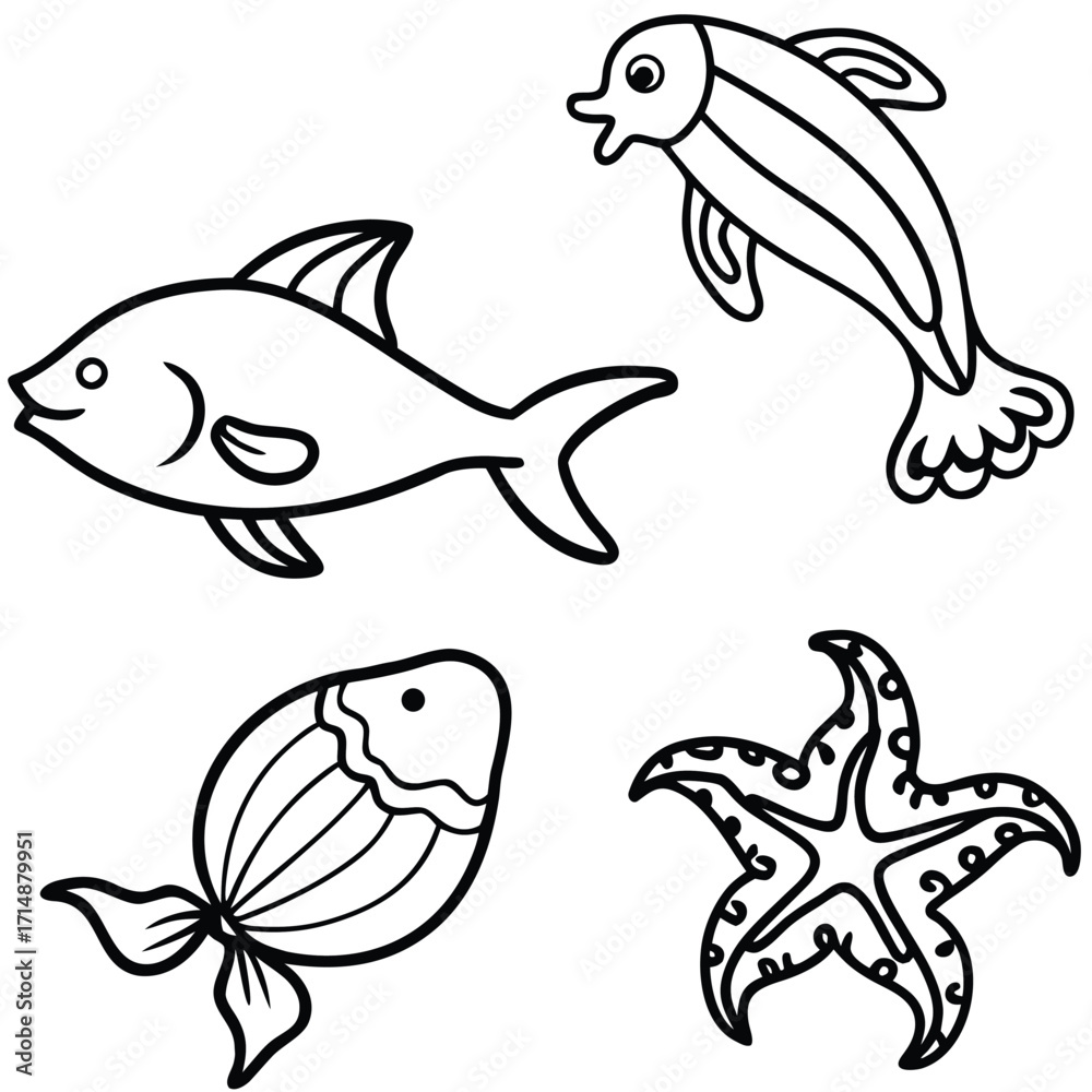 Fototapeta premium set of cartoon fish