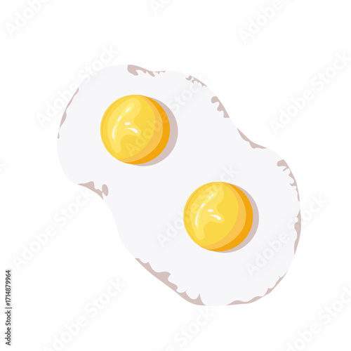 Two fried eggs. Healthy organic food for breakfast. Cooked fried eggs meal. Egg yolk and white. Vector flat illustration isolated on white background. Cooking lunch, dinner, breakfast.