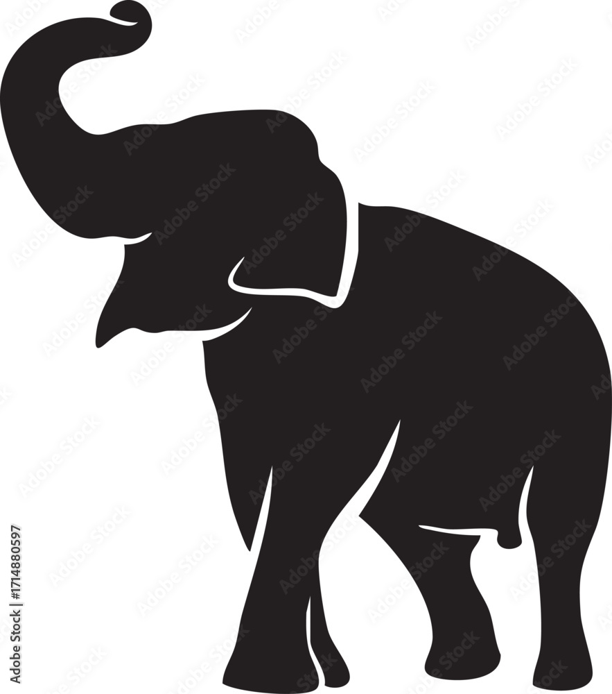 Fototapeta premium Elephant with Trunk Up Silhouette | Lucky Elephant Vector & Clipart