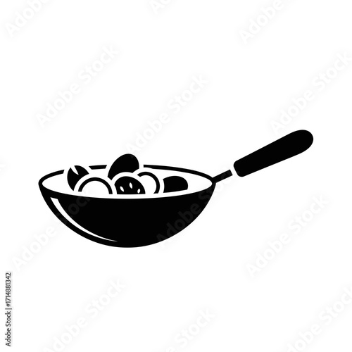 Wok cooking food silhouette isolated on white background