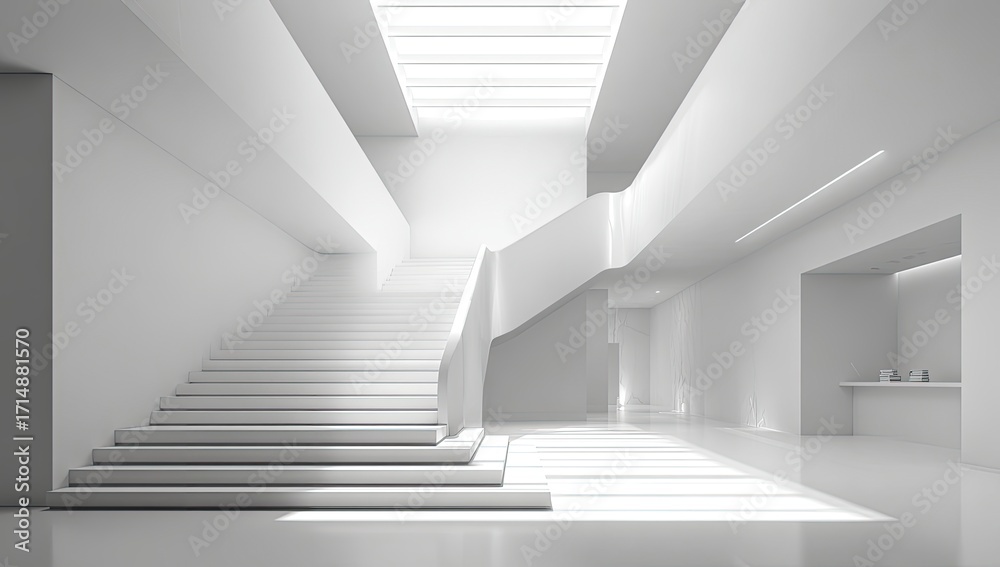 Fototapeta premium Modern white interior staircase design