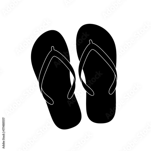 Pair of black flip flops silhouette isolated on white background