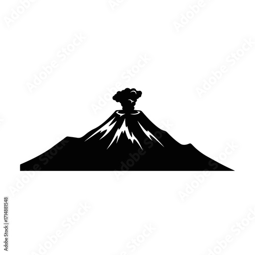 Volcano eruption silhouette isolated on white background