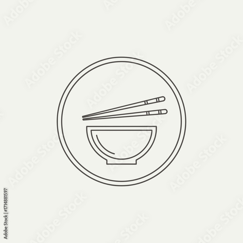 Asian food bowl and chopsticks icon silhouette isolated on white background