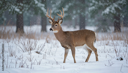 Wallpaper Mural Deer standing in snowy winter forest Torontodigital.ca