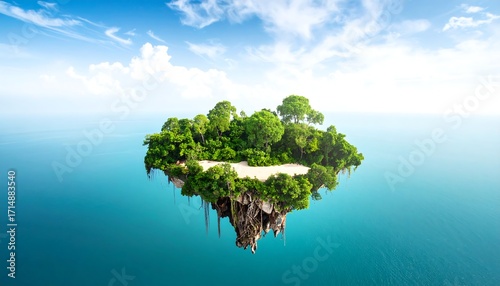 Floating island in a tranquil sea