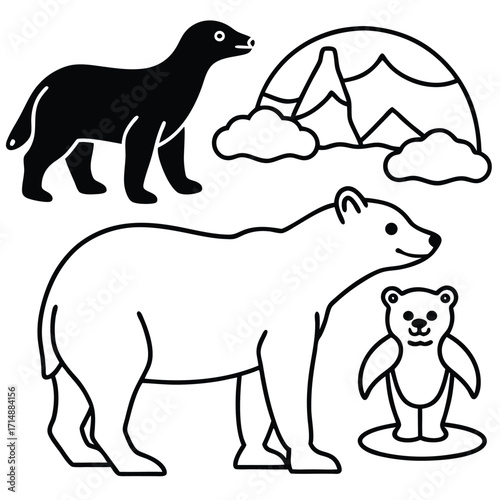 Collection of arctic and polar animal illustrations for design projects