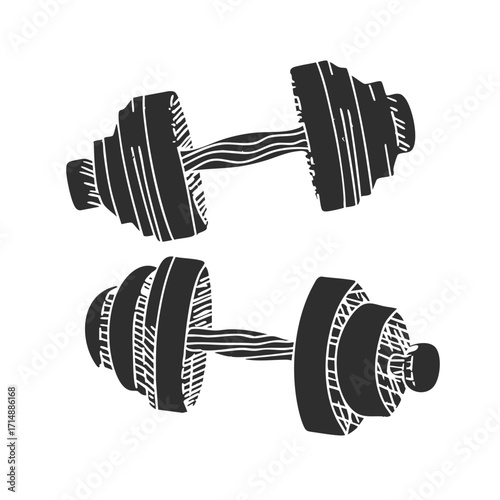 Dumbbells Silhouette Illustration. Fitness And Strength Training Concept Isolated Vector Illustration