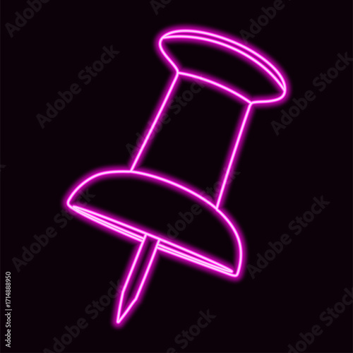 Bright neon glowing pink push pin. Perfect for school, stationery, reminder, planning, notes, or modern design projects.