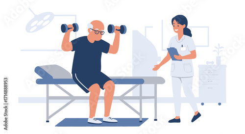 Senior Man Doing Physiotherapy Exercises with a Therapist