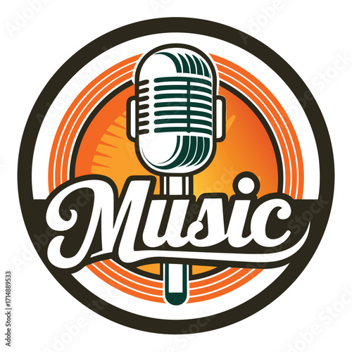 Retro music studio microphone logo design for audio recording and performance