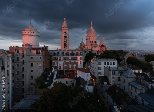Wallpaper Mural Sacré-Cœur basilica, monmartre, Paris at the sunset, view from above Torontodigital.ca