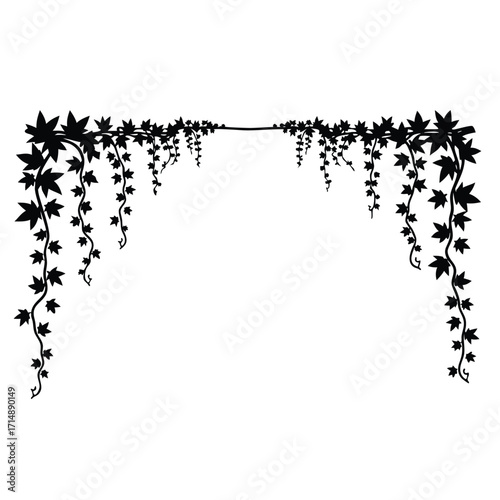 Black ivy vine border with hanging tendrils plant decoration