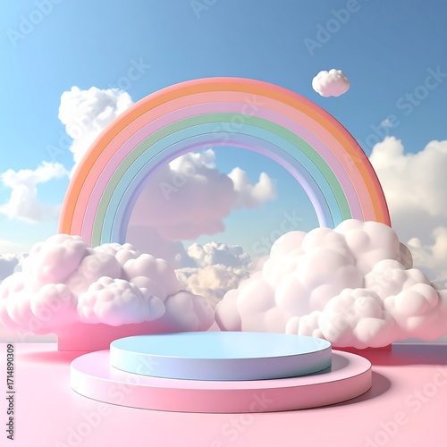 Pastel rainbow podium with clouds (1)