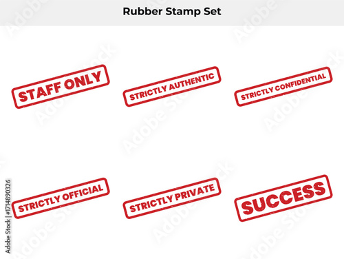 Distressed Red Rubber Stamp Set with Business Related Text on White Isolated