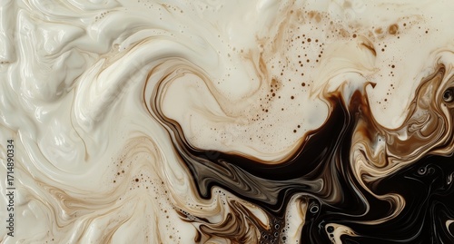 Swirling Brown and White Patterns Create a Stunning Abstract Design in Creamy...