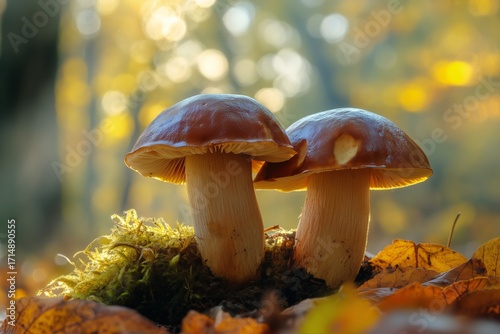 Beautiful Mushrooms Grow Together in a Forest During Autumn Season