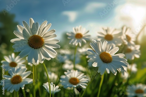 Daisy Flowers Blooming in a Sunny Meadow During Springtime