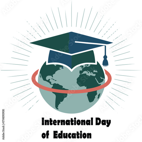 International day of education globe with graduation cap and rays